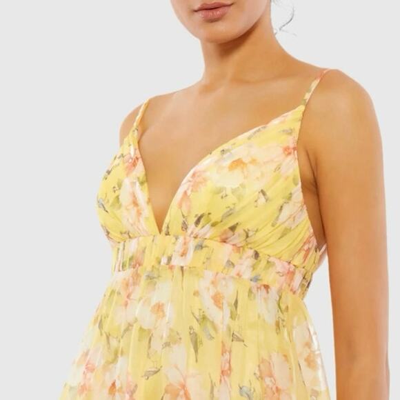Mac Duggal 70240 Floral Mini Babydoll Dress Empire Waist Yellow - Picture 2 of 12